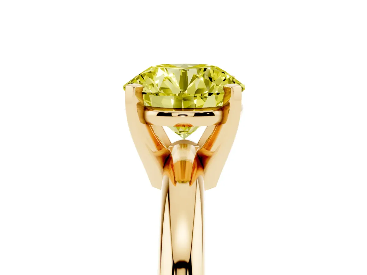 Fancy Yellow Round Cut Diamond Solitaire Engagement Ring with Round Band and Four-Prong Setting Yellow gold