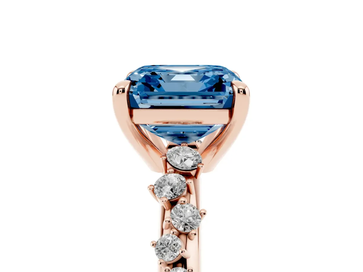 Fancy Blue Asscher Cut Cut Diamond Vine Band with Four-Prong Setting Rose gold