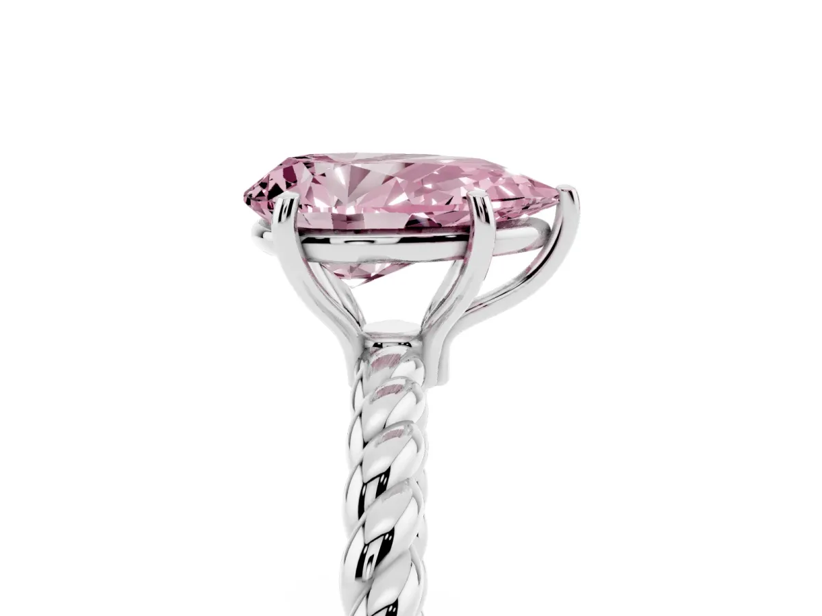 Fancy Pink Pear Cut Solitaire Twist Band Ring with Four-Prong Setting Silver