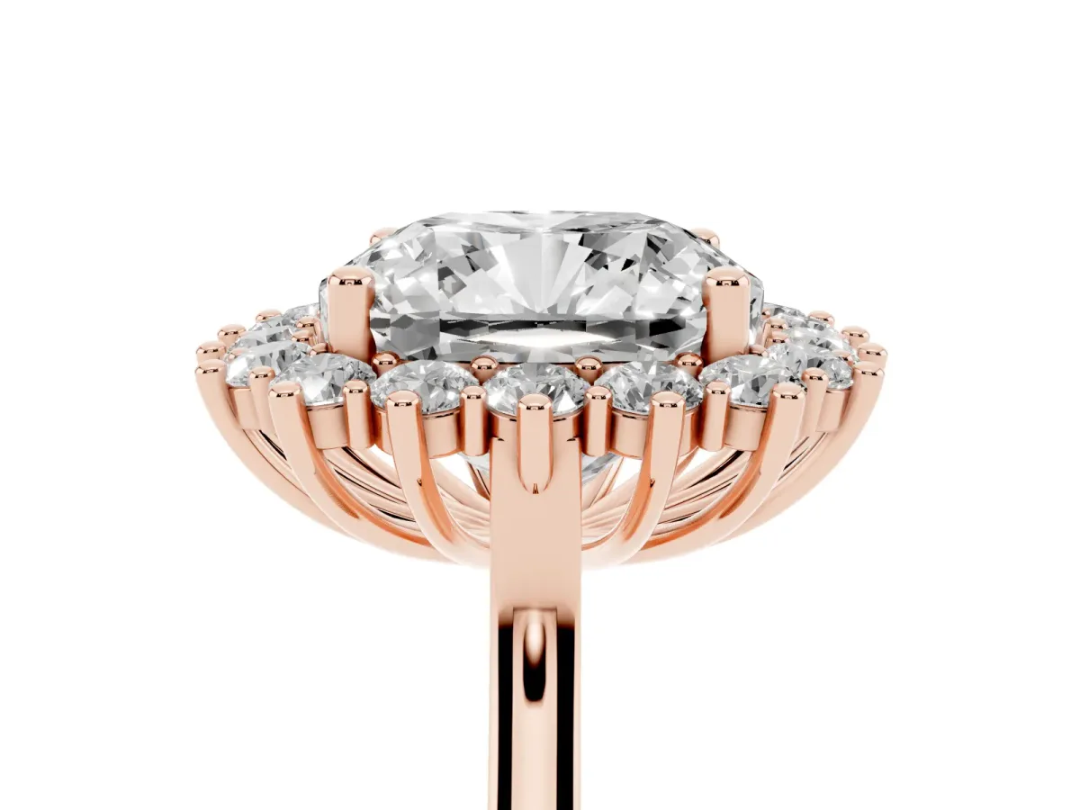 Cushion Diamond Halo Engagement Ring with Round Diamond Accents Rose gold
