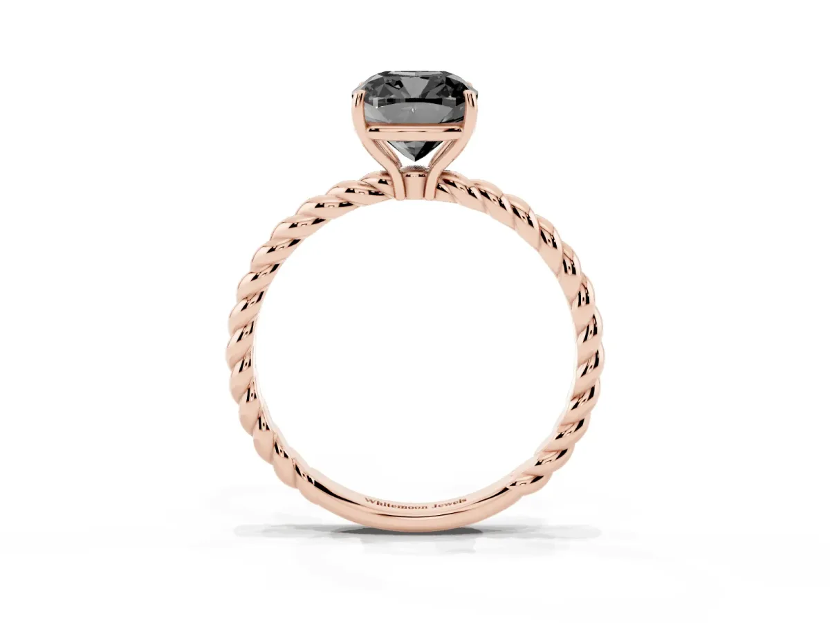 Fancy Black Cushion Cut Solitaire Twisted Band 4-Prong Ring Rose gold