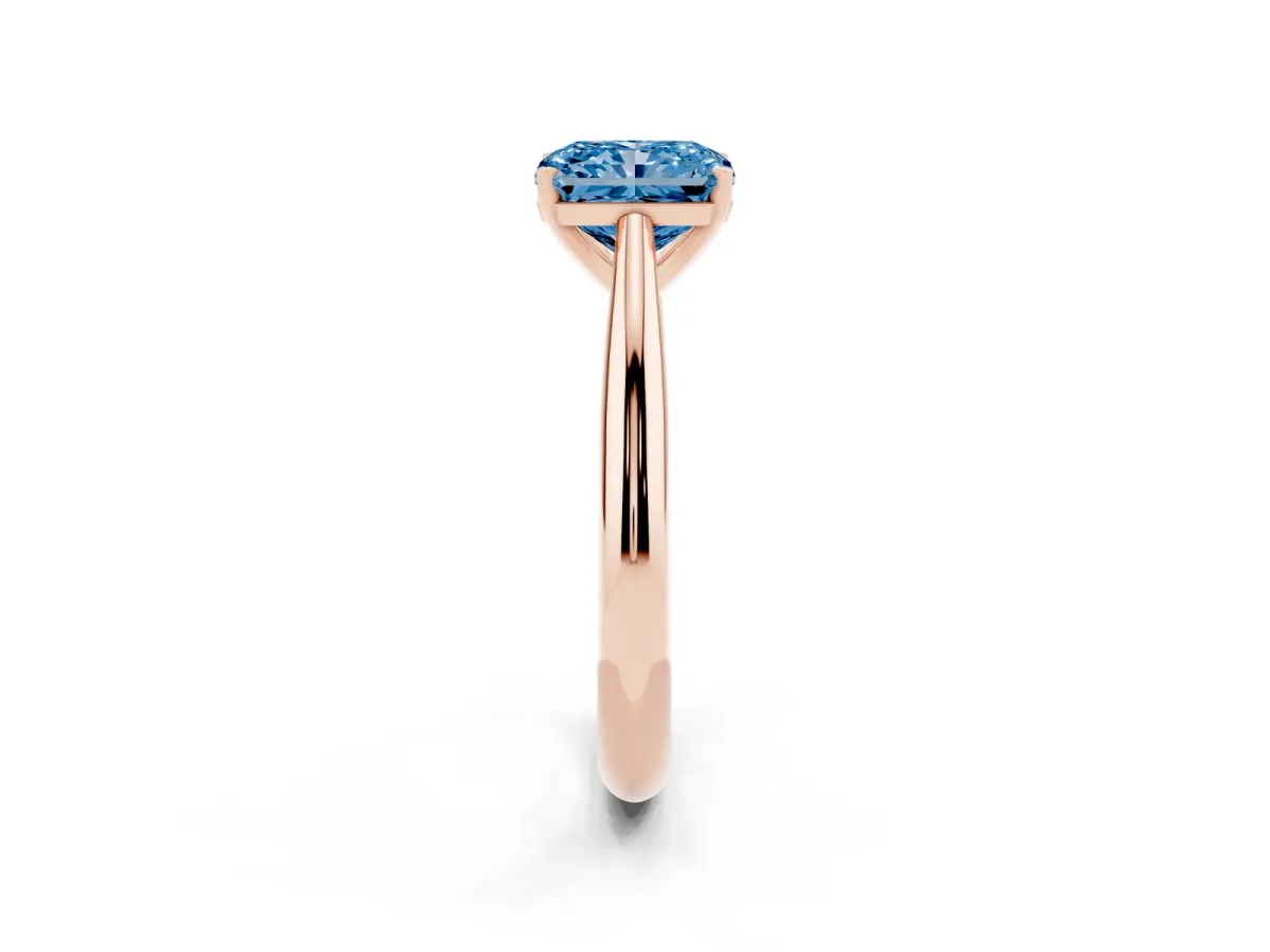 Fancy Blue Radiant Cut Diamond Solitaire Engagement Ring with Cathedral Setting and Four-Prong Mount Rose gold