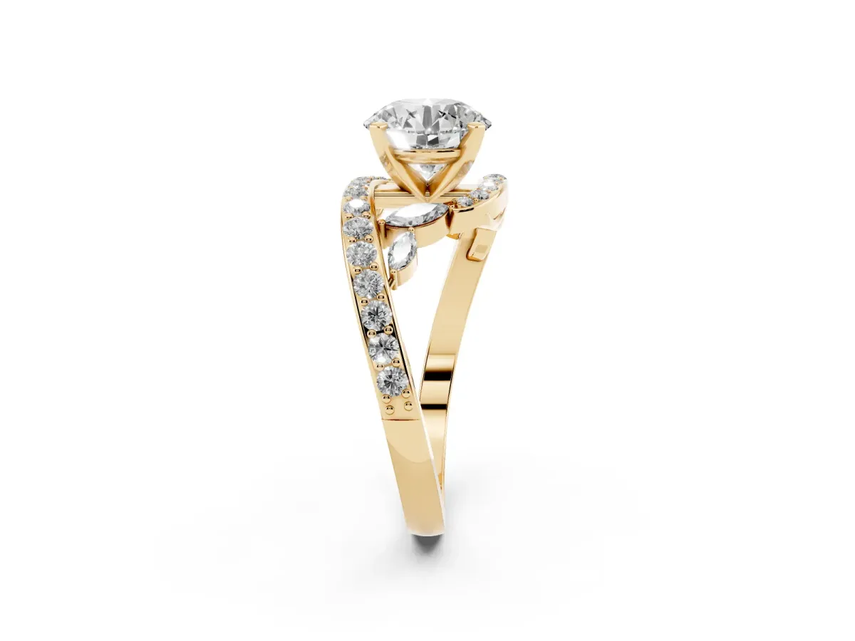 Round Cut Solitaire with Pavé Twist Band and Four-Prong Setting Yellow gold