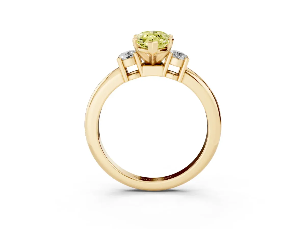 Fancy Yellow Three-Stone Marquise Cut Cut Diamond Solitaire with Prong Setting and Classic Band Yellow gold