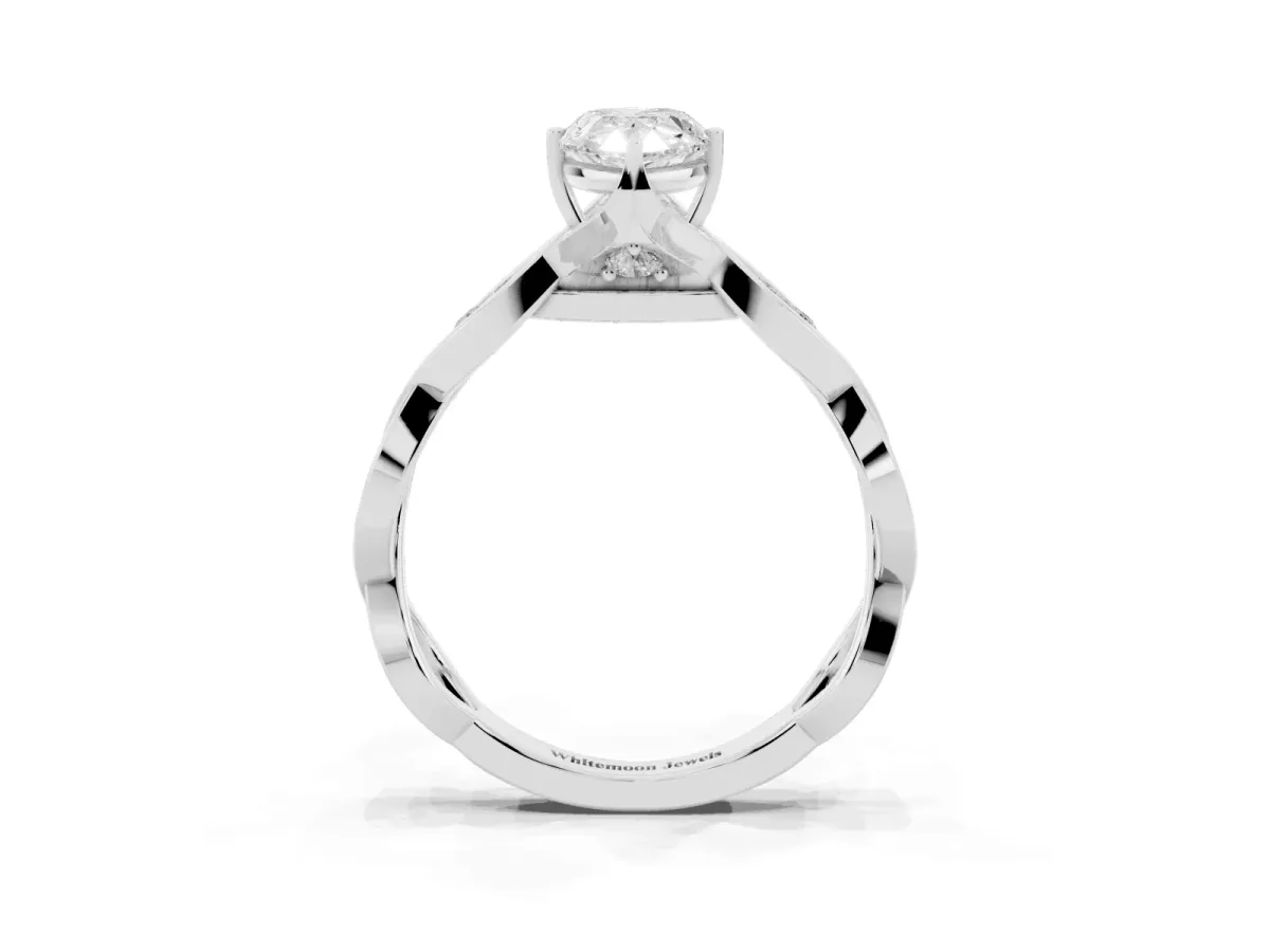 Pear Cut Solitaire Twist Band with Leaf Prong Setting White gold