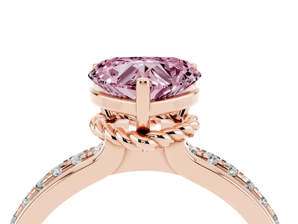 Fancy Pink Heart Cut Solitaire Diamond Ring with Channel Set Band and Six-Prong Setting Rose gold
