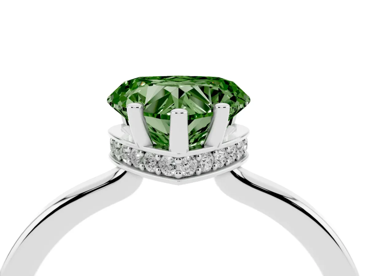 Fancy Green Heart Cut Cut Solitaire Engagement Ring with Four-Prong Setting on a Classic Band Silver