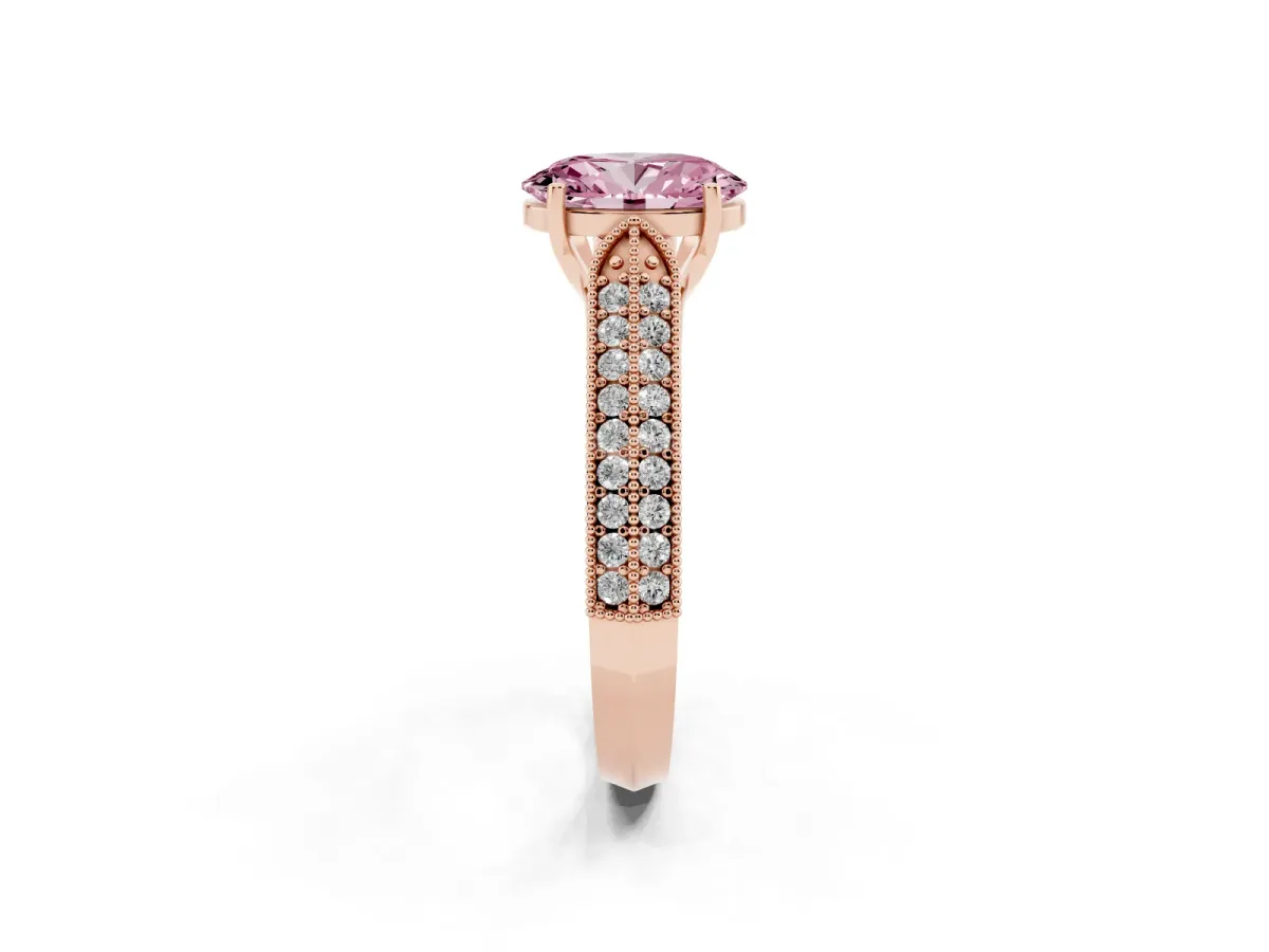 Fancy Pink Oval Cut Cut Pave Split Shank Engagement Ring with Four-Prong Setting Rose gold