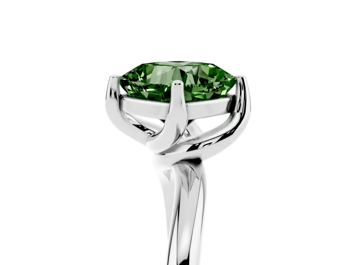 Fancy Green Cushion Cut Diamond Solitaire Engagement Ring with Four-Prong Setting and Classic Band Platinum