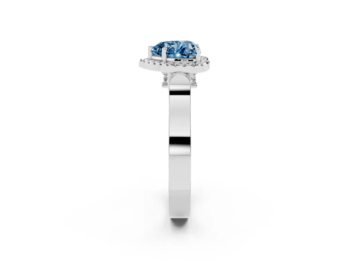 Fancy Blue Heart Cut Halo Pave Split Shank Prong Setting Ring Platinum