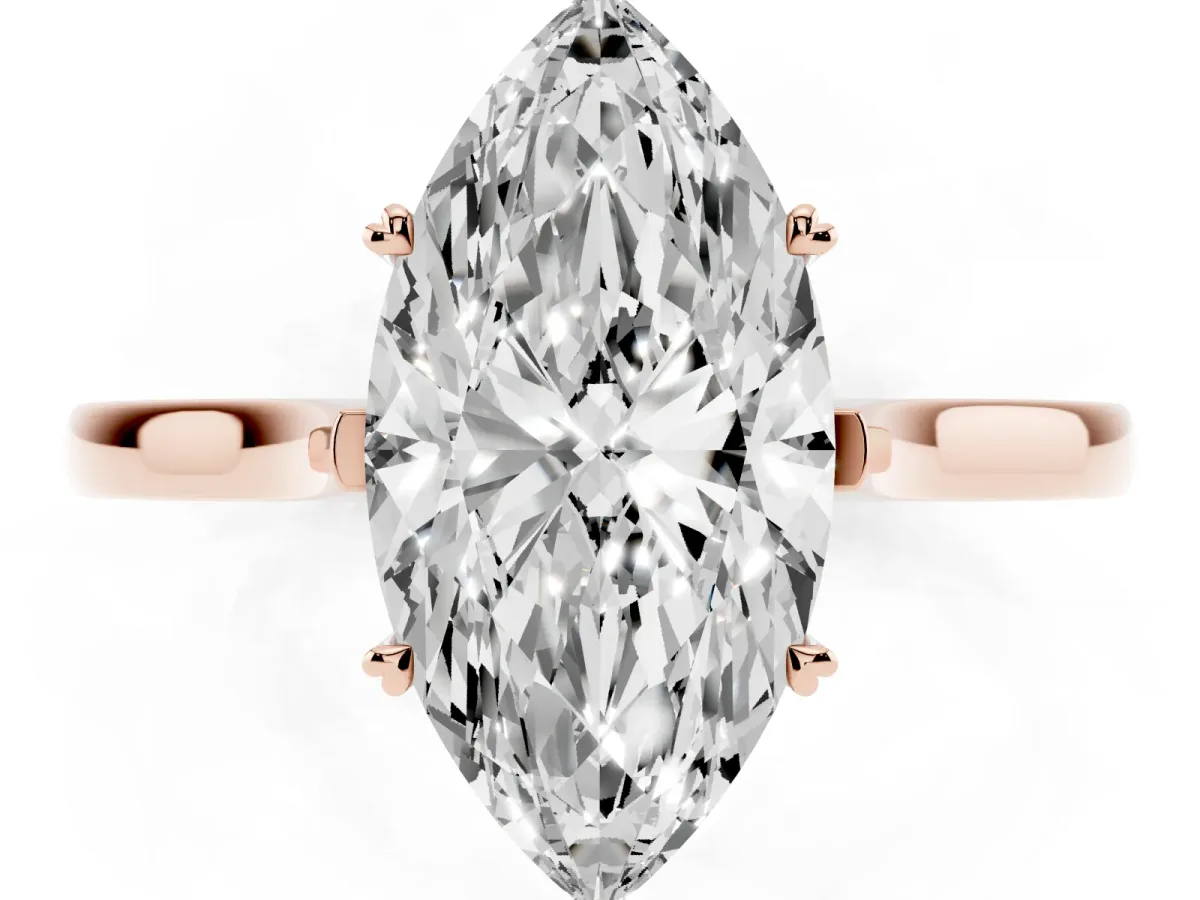 Marquise Cut Solitaire Heart Prong Engagement Ring with Tapered Band Rose gold