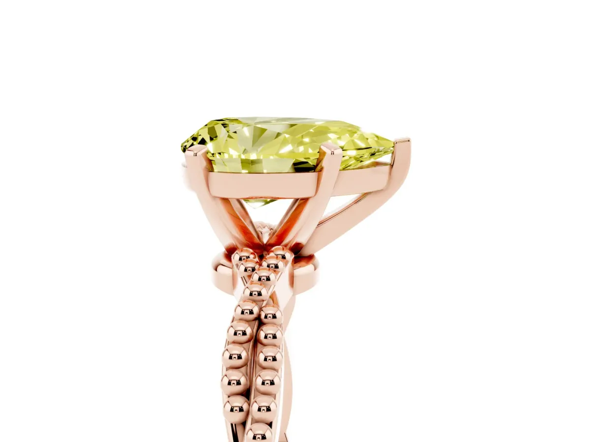 Fancy Yellow Pear Cut Solitaire Twisted Band with Bead Prong Setting Rose gold