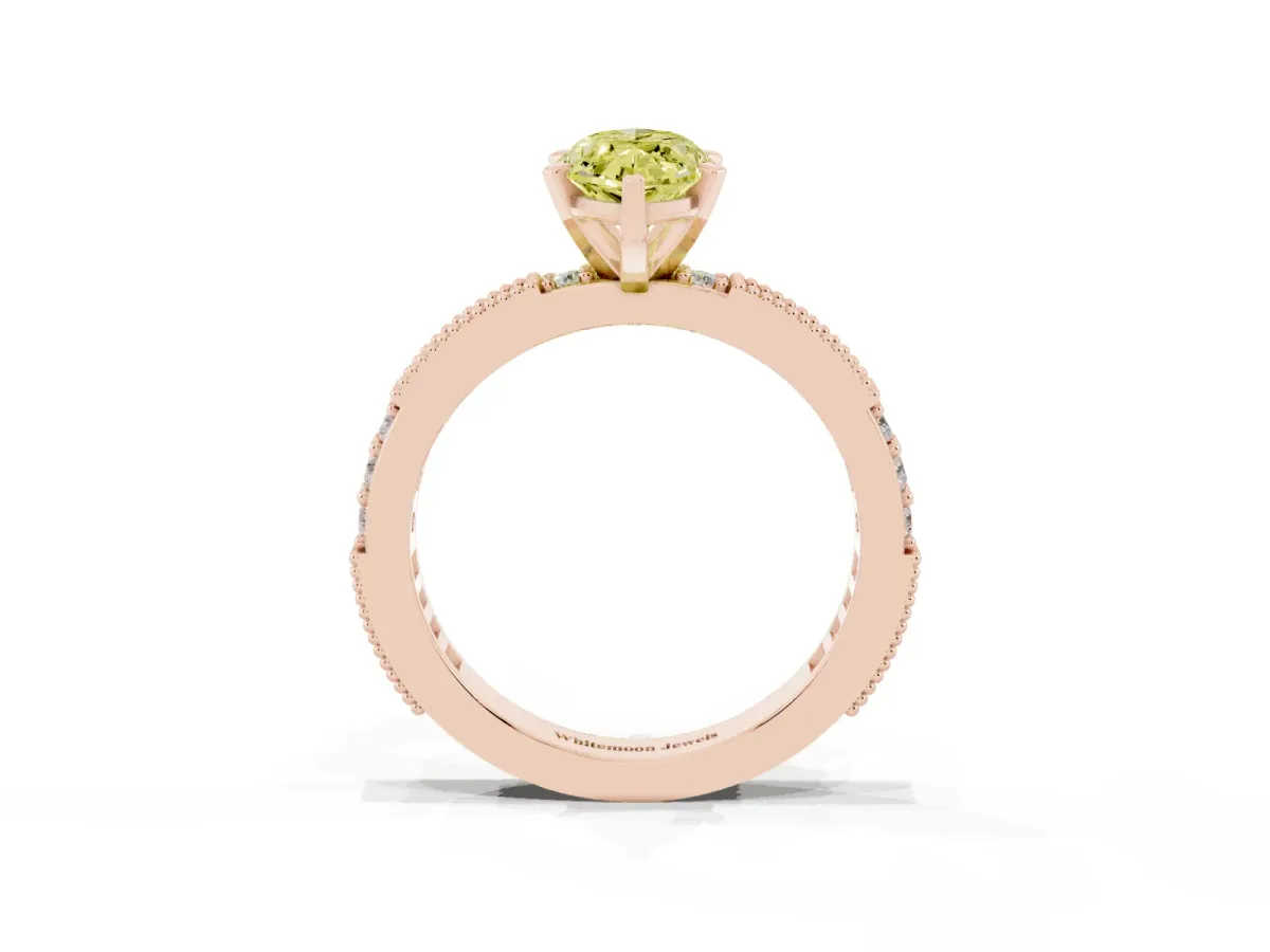 Fancy Yellow Marquise Cut Solitaire with Pavé Band and Four-Prong Setting Rose gold