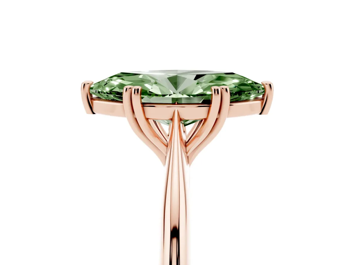 Fancy Green Marquise Cut Solitaire Diamond Ring with Six-Prong Setting and Classic Band Rose gold