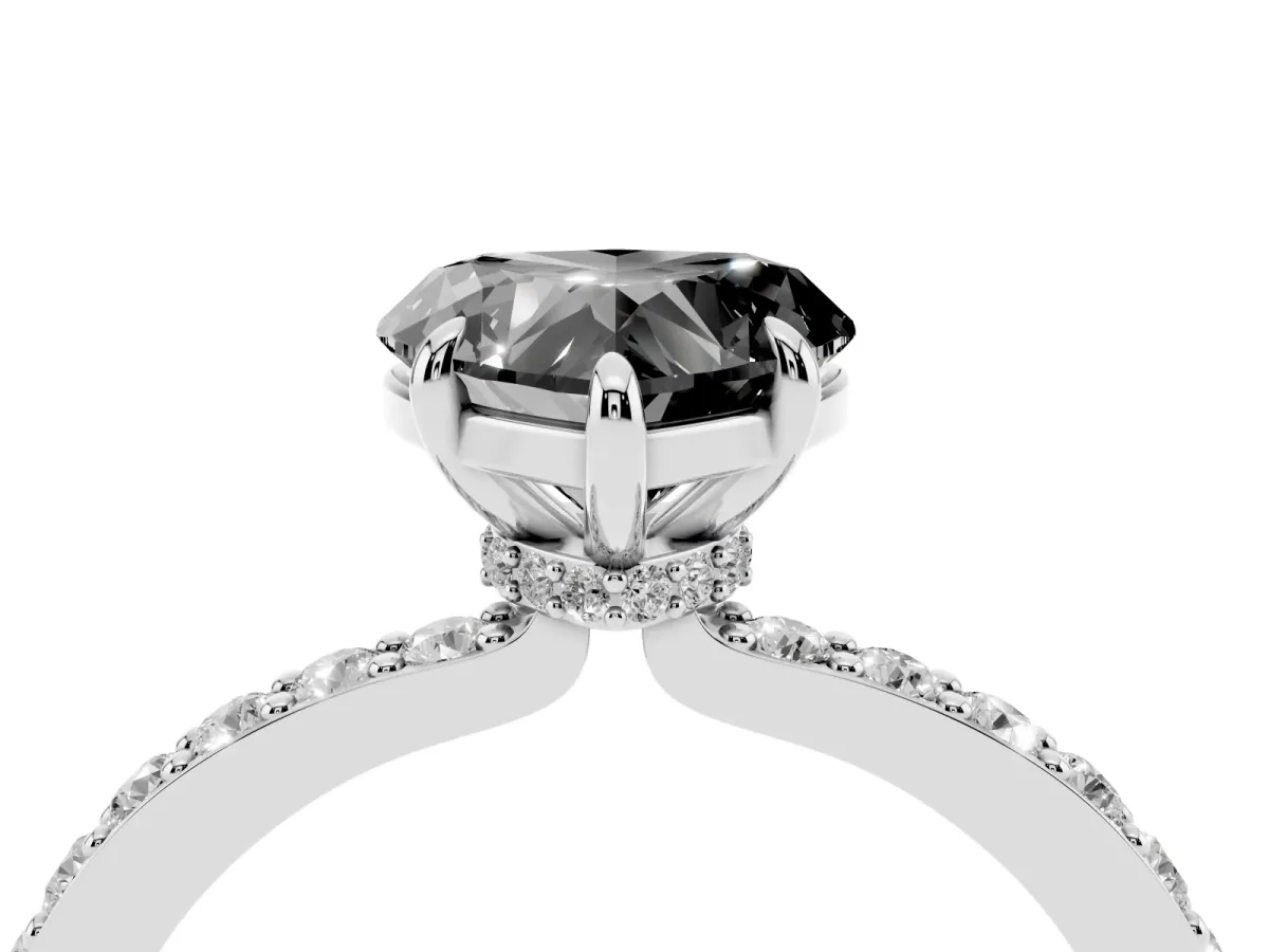 Fancy Black Heart Cut Diamond Pavé Engagement Ring with Round Accents and Prong Setting Platinum