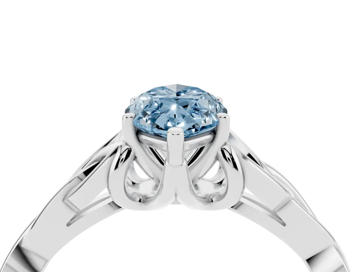 Fancy Blue Marquise Cut Diamond Solitaire Engagement Ring with Celtic Knot Band and Four-Prong Setting Platinum