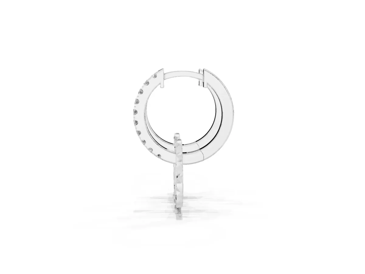 Round Diamond Heart Charm Huggie Hoop Earrings Silver