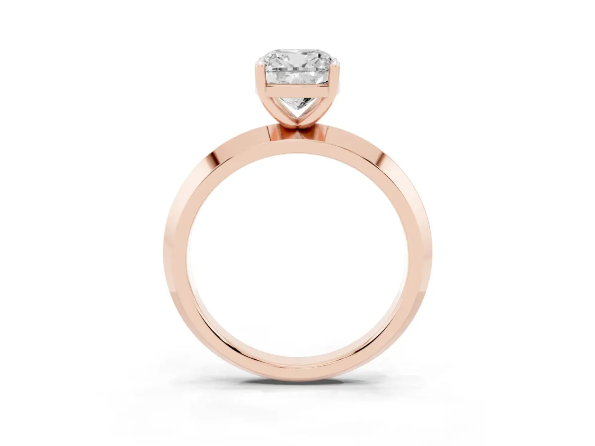 Cushion Cut Cut Solitaire Engagement Ring with Flat Band and Four-Prong Setting Rose gold