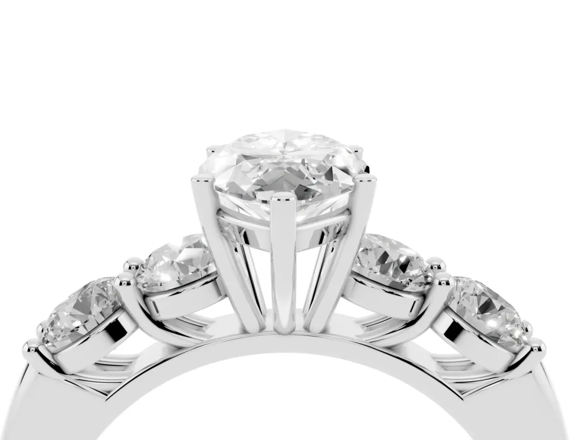 Marquise Cut Cut Five-Stone Prong Set Diamond Ring with Classic Band Platinum