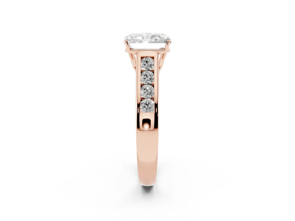 Radiant Cut Solitaire Channel-Set Diamond Engagement Ring with Four-Prong Setting Rose gold
