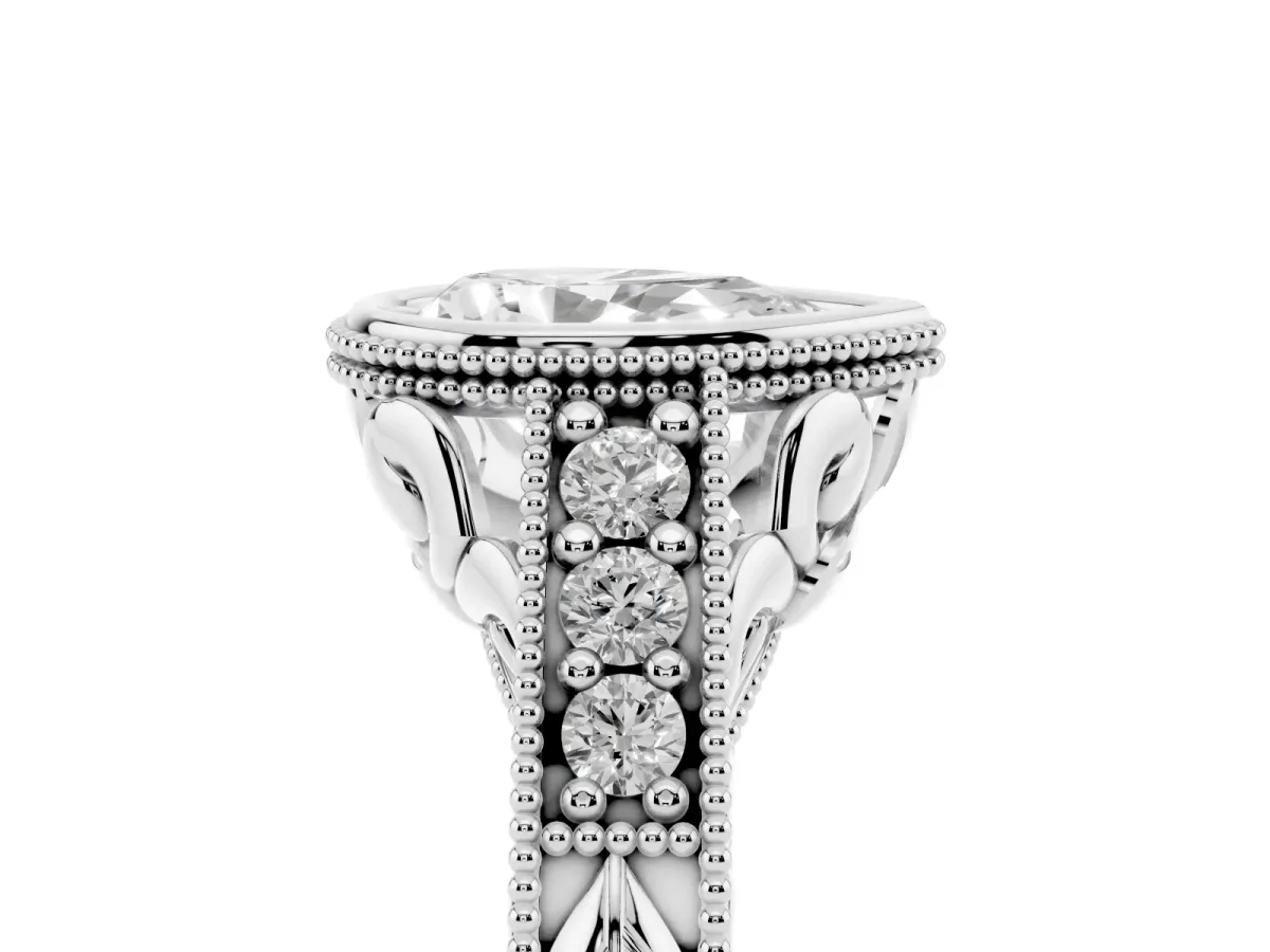 Bezel Set Pear Cut Diamond Milgrain Pave Engagement Ring Silver
