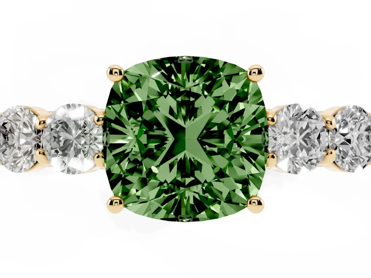 Fancy Green Cushion Cut Cut Diamond Five-Stone Prong Set White Gold Ring Yellow gold