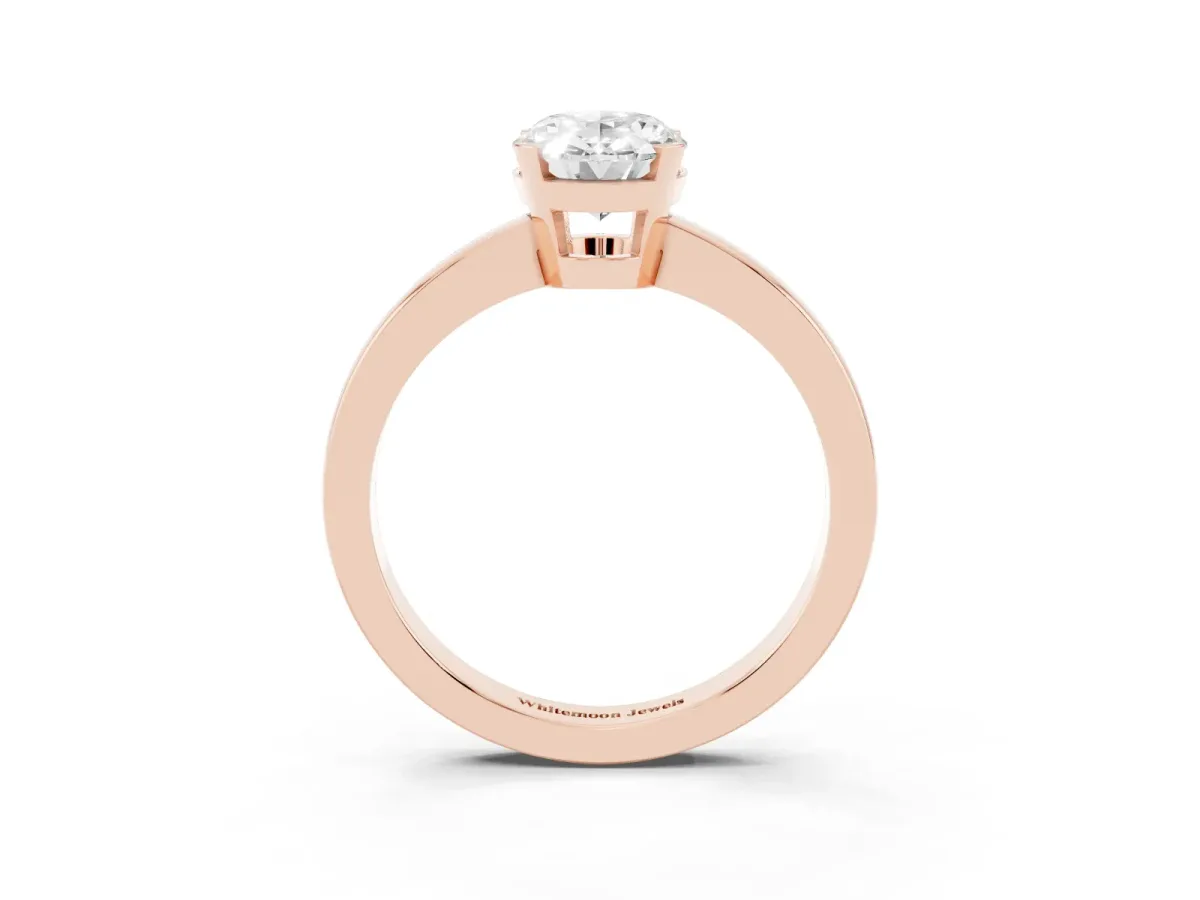 Oval Cut Cut Solitaire Ring with Four-Prong Setting and Classic Band Rose gold