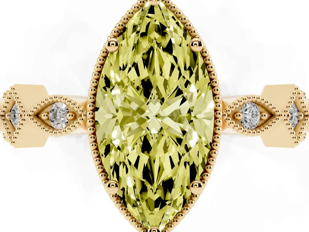 Fancy Yellow Marquise Cut Milgrain Marquise Diamond Twist Band Ring Yellow gold