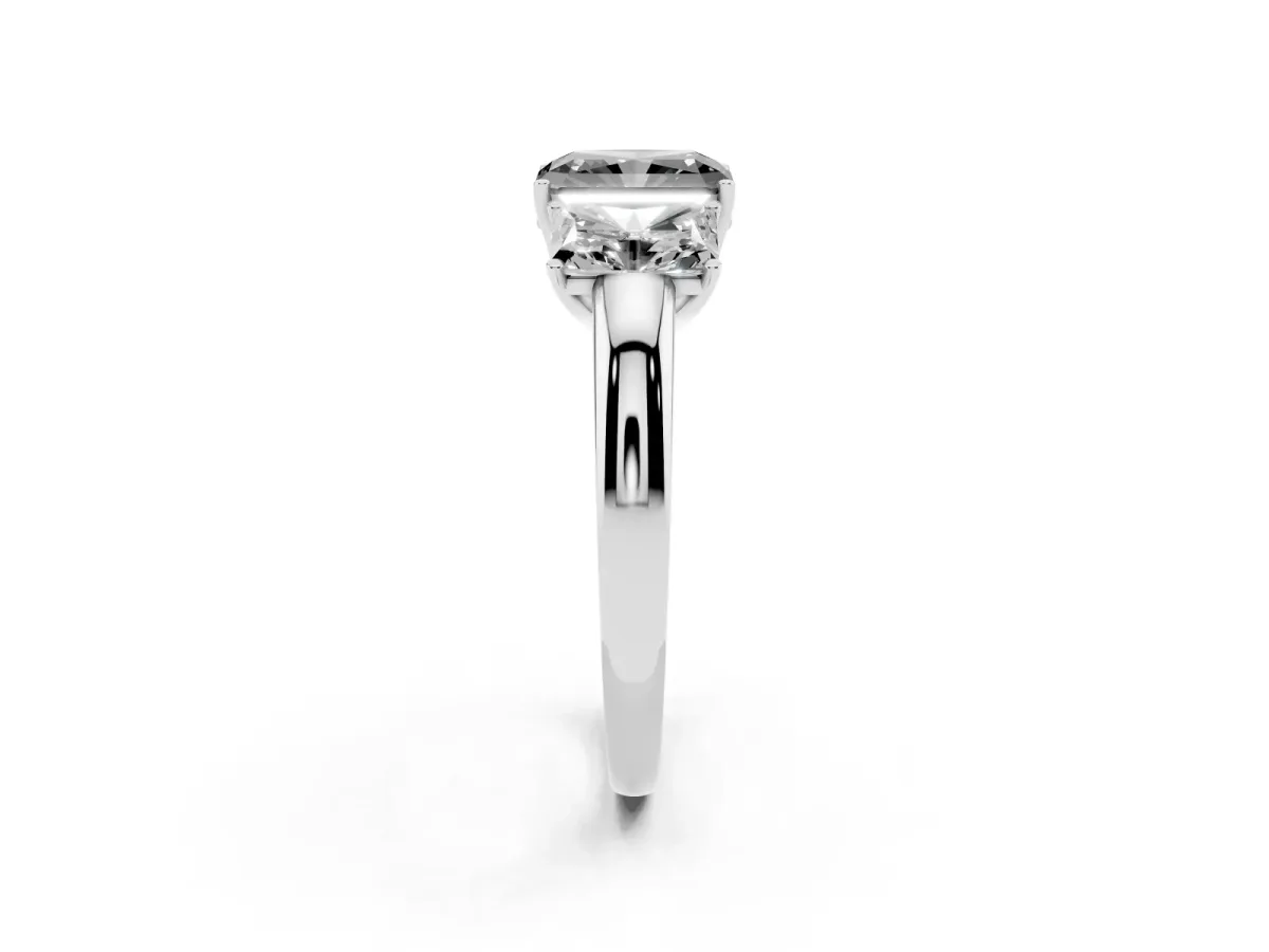 Fancy Black Radiant Cut Diamond Three-Stone Ring with Four-Prong Setting and Classic Band Silver