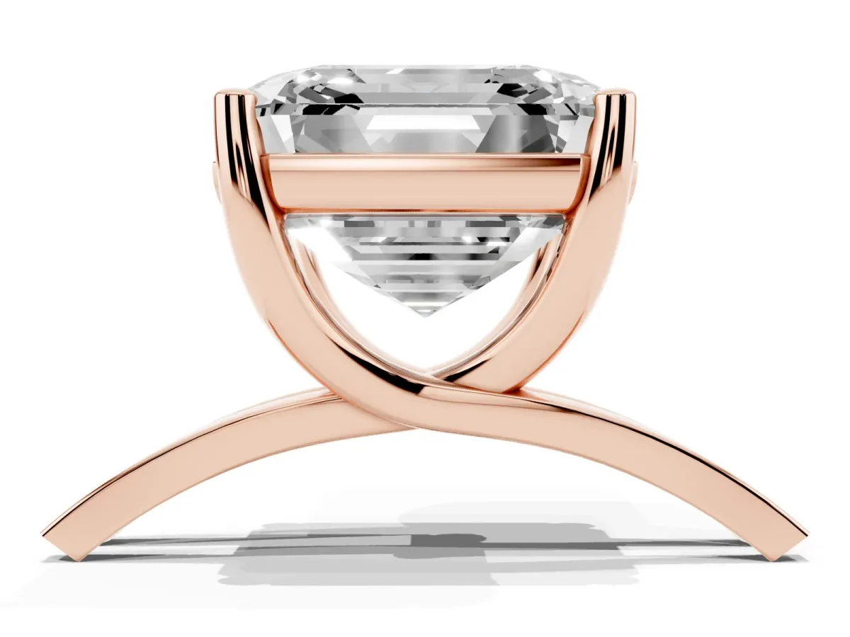 Asscher Cut Cut Diamond Solitaire Engagement Ring with Tapered Plain Band and Four-Prong Setting Rose gold