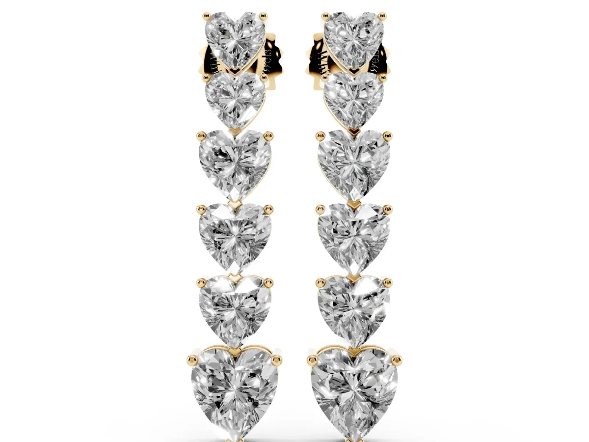 Graduated Heart Diamond Linear Drop Earrings Yellow gold