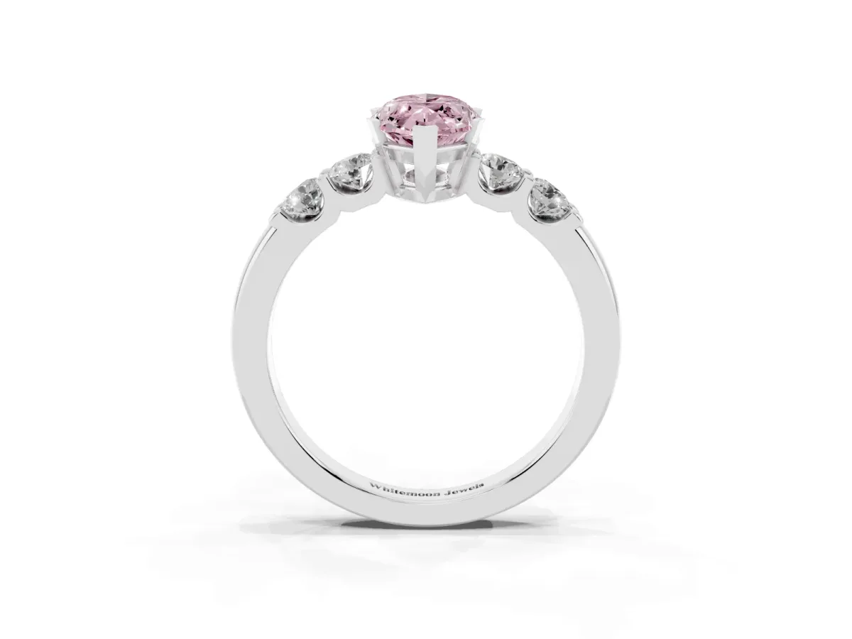 Fancy Pink Marquise Cut Brilliant Cut Diamond Five-Stone Prong Set Engagement Ring with Channel Band Silver