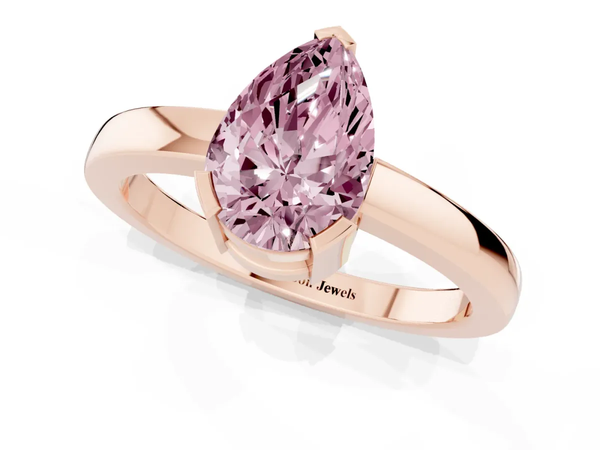 Fancy Pink Pear Cut Cut Solitaire Ring with Four-Prong Setting and Classic Band Rose gold
