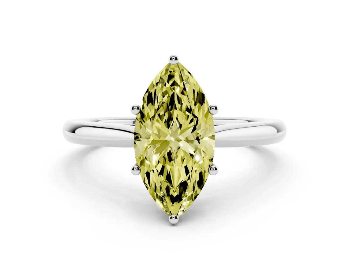 Fancy Yellow Marquise Cut Cut Solitaire Ring with Cathedral Band and Four-Prong Setting Silver