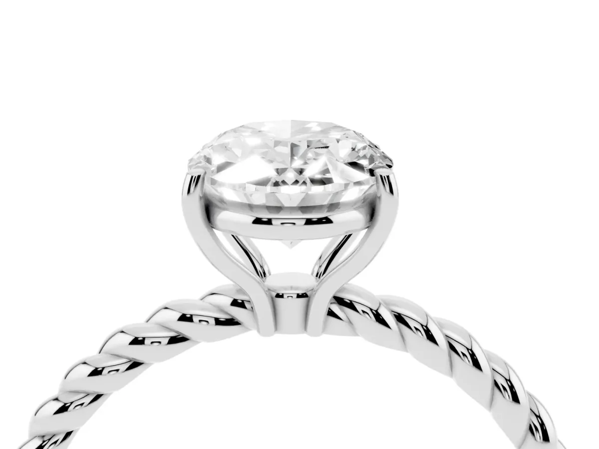 Oval Cut Solitaire Twist Band Ring with Four-Prong Setting Platinum
