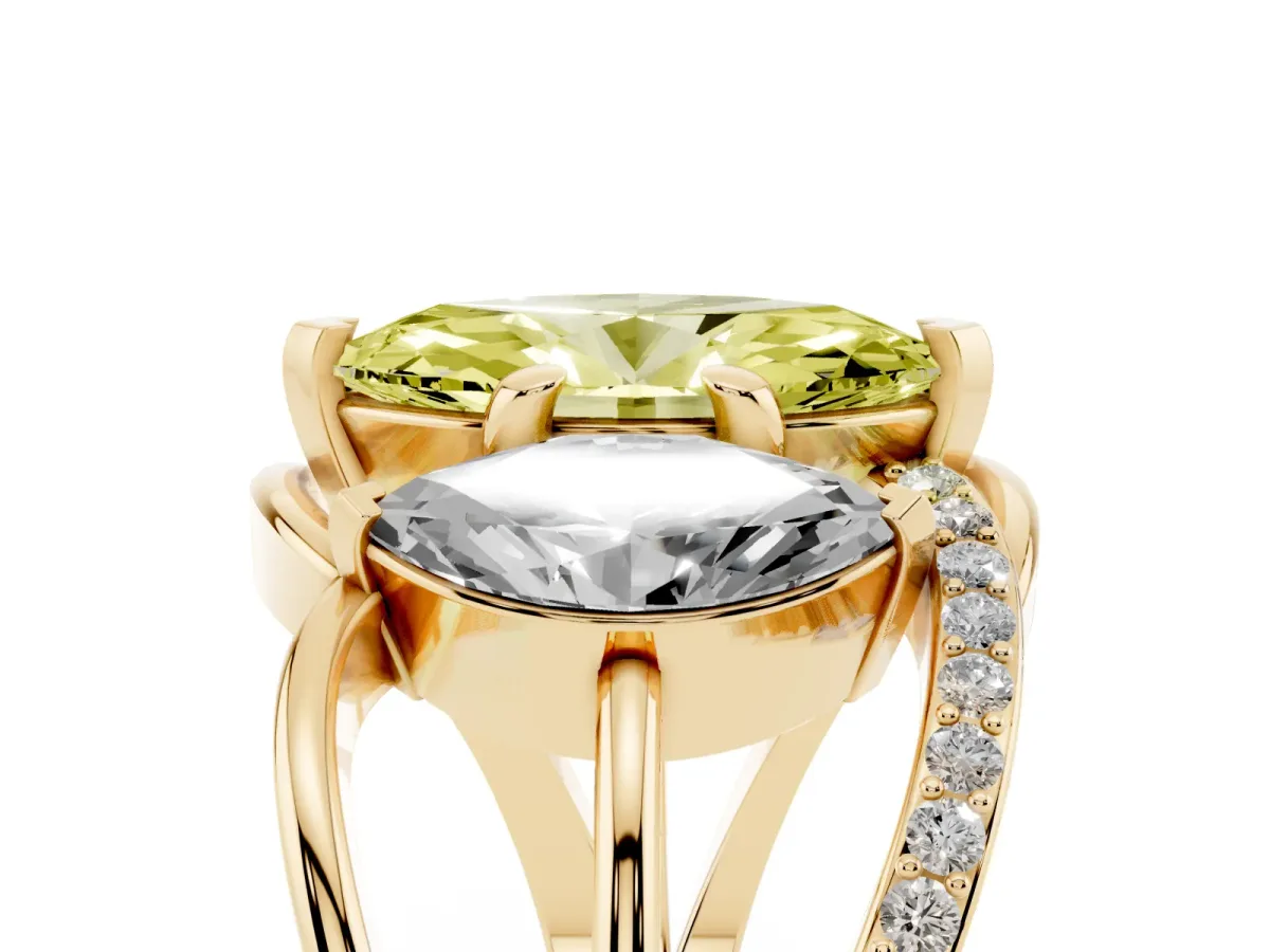 Fancy Yellow Three-Stone Marquise Cut Cut Diamond Split Shank Prong Set Ring Yellow gold