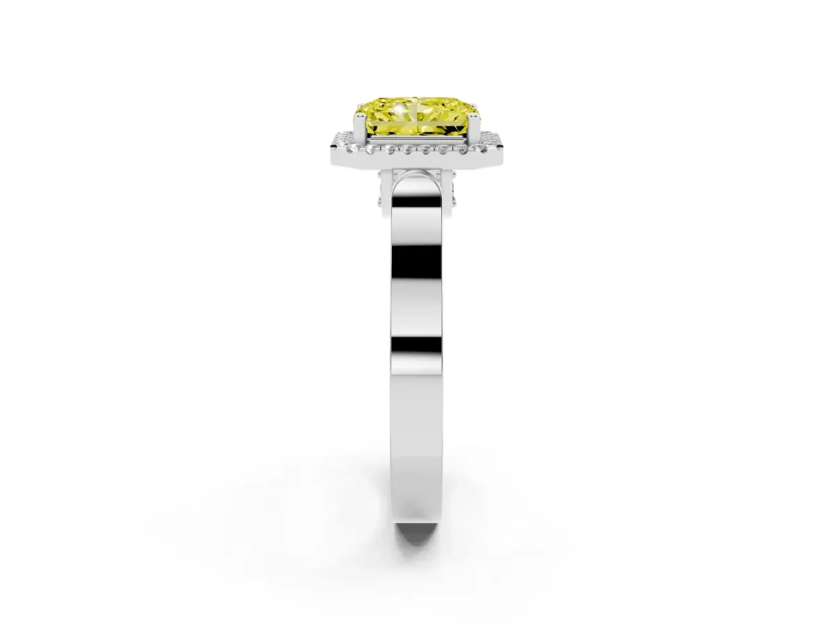 Fancy Yellow Radiant Cut Halo Pave Split Shank Prong Setting Ring Silver