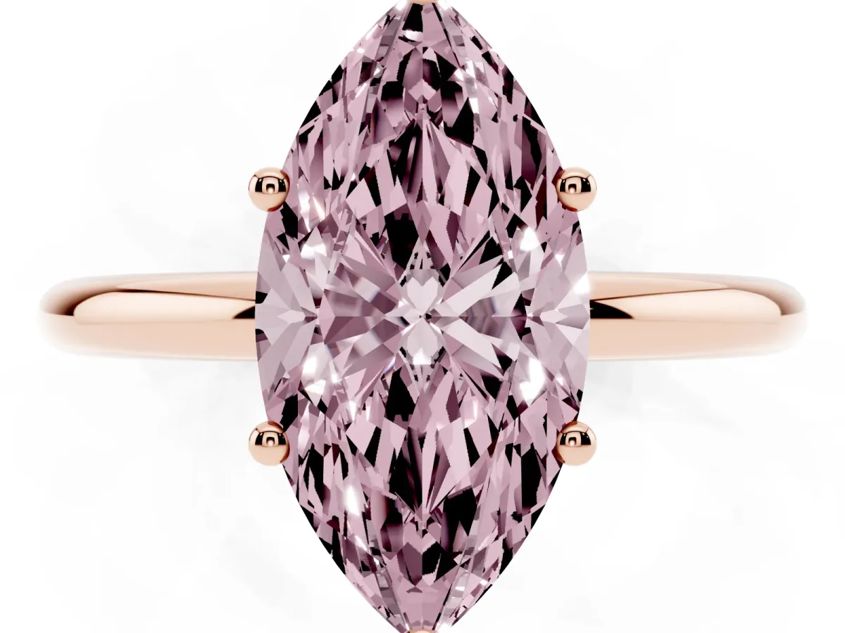 Fancy Pink Marquise Cut Cut Solitaire Engagement Ring with Four-Prong Setting and Classic Band Rose gold