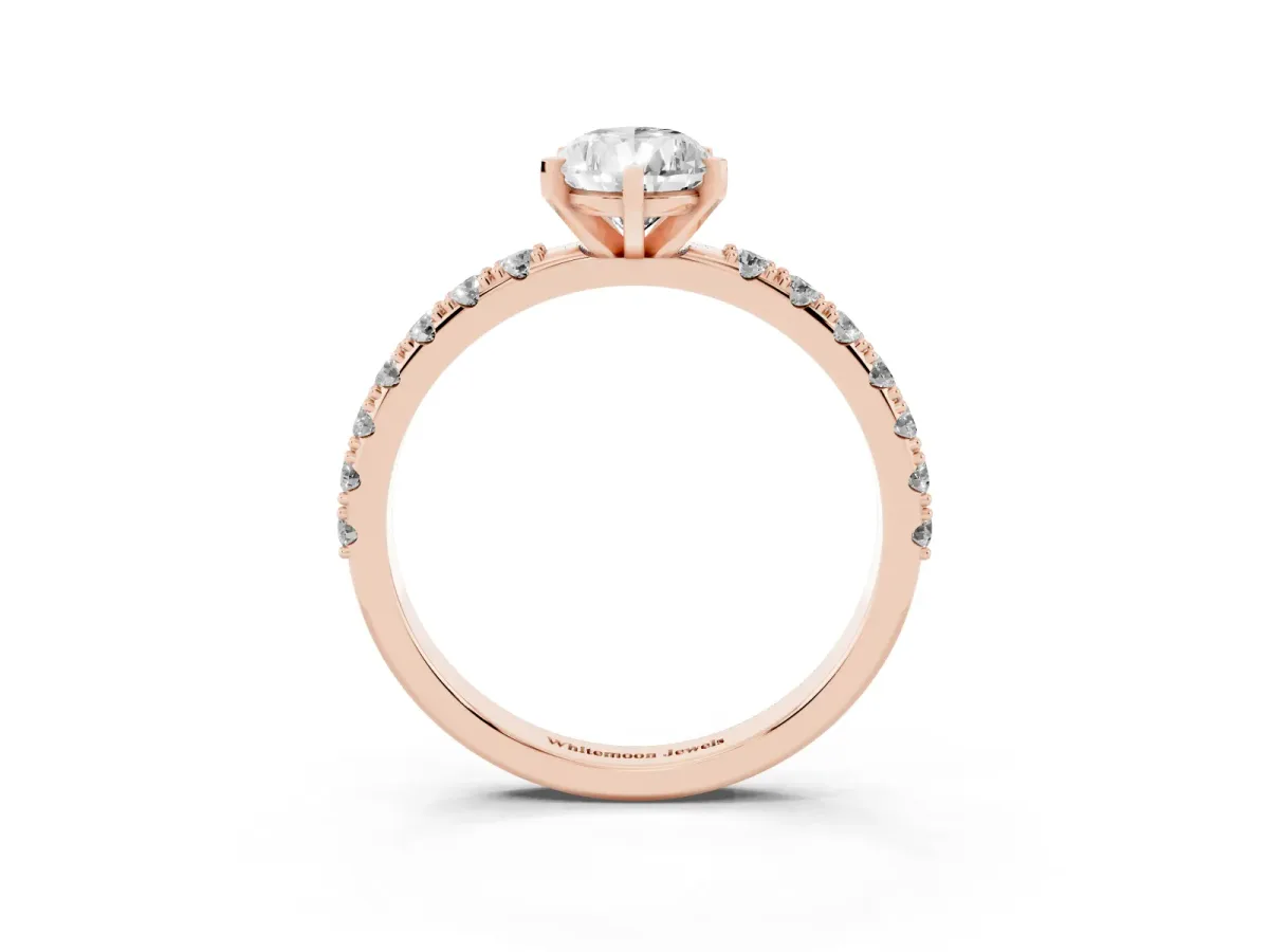 Pear Cut Diamond Solitaire Pavé Band with Four-Prong Setting Rose gold