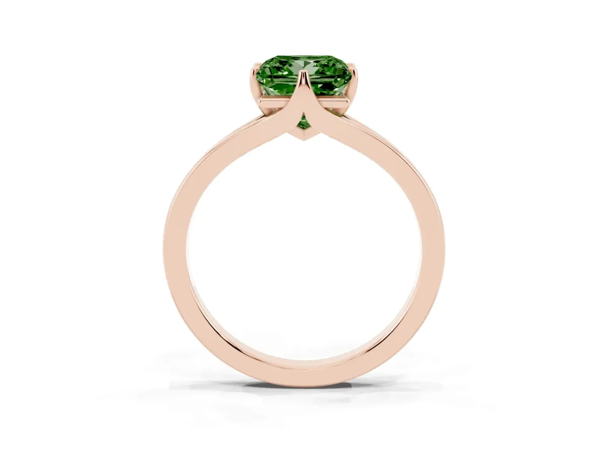 Fancy Green Princess Cut Solitaire Diamond Ring with Six-Prong Setting and Tapered Band Rose gold