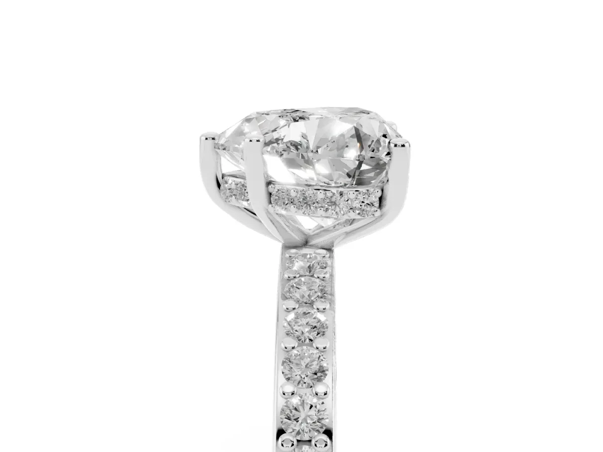Heart Cut Cut Diamond Pavé Band Ring with Four-Prong Setting Platinum