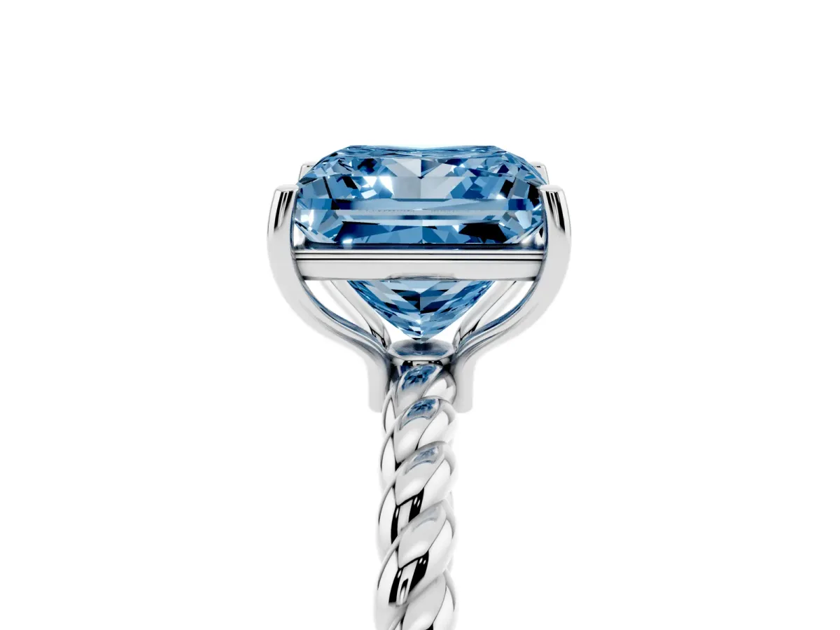 Fancy Blue Princess Cut Solitaire Twisted Band 4-Prong Ring Platinum