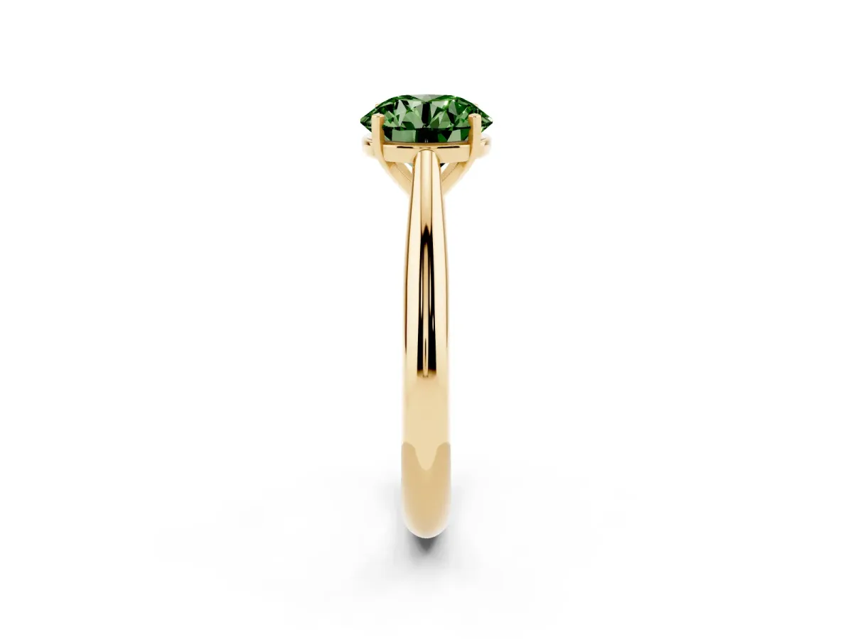 Fancy Green Round Cut Diamond Solitaire Engagement Ring with Cathedral Setting and Four-Prong Mount Yellow gold