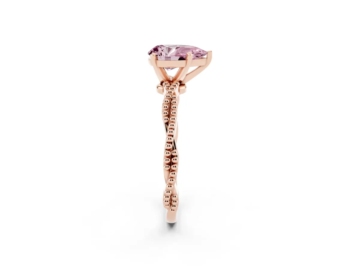 Fancy Pink Pear Cut Solitaire Twisted Band with Bead Prong Setting Rose gold