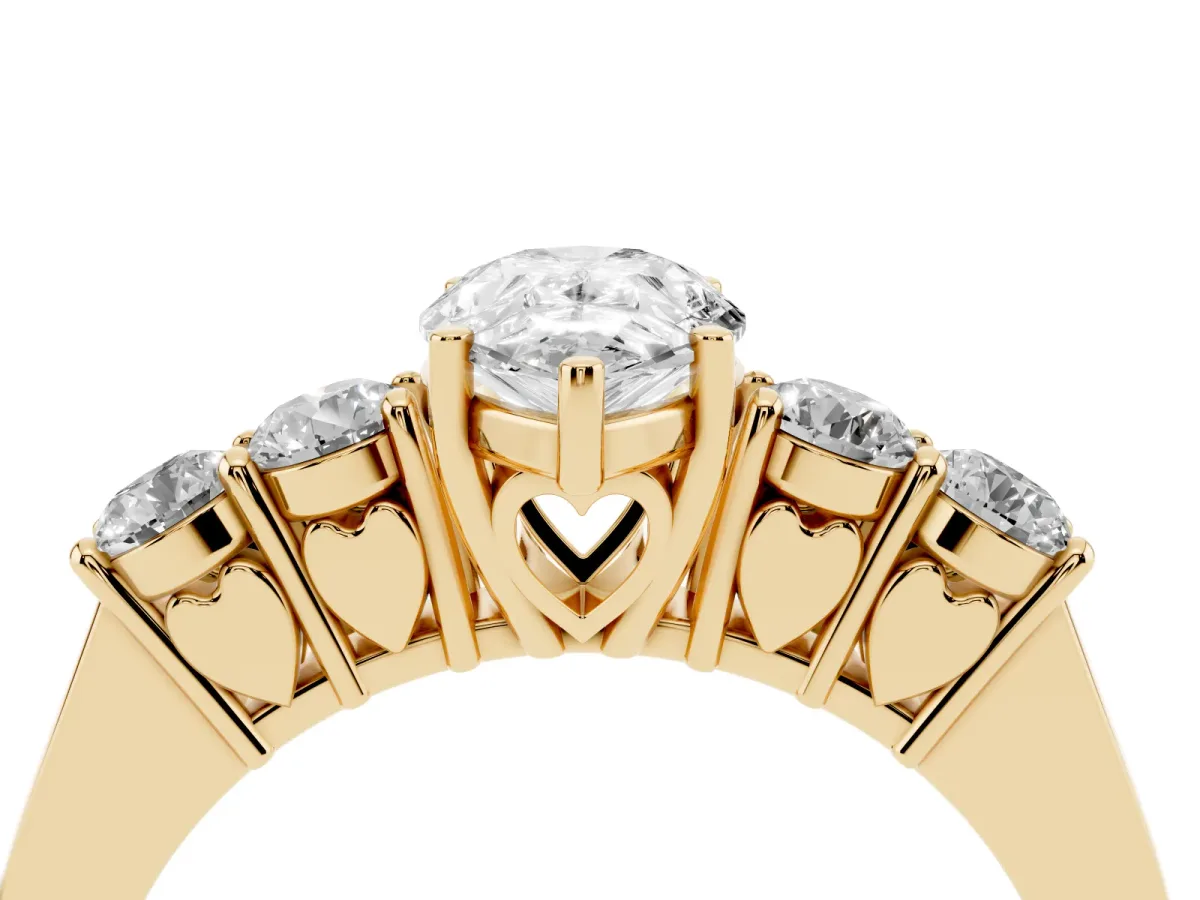 Pear Cut Cut Diamond Five-Stone Prong Set White Gold Ring Yellow gold