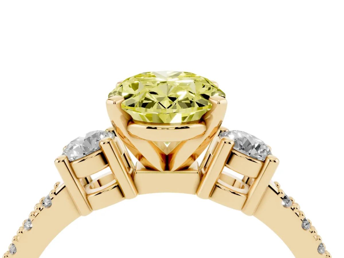 Fancy Yellow Oval Cut Three-Stone Diamond Pavé Band with Prong Setting Yellow gold