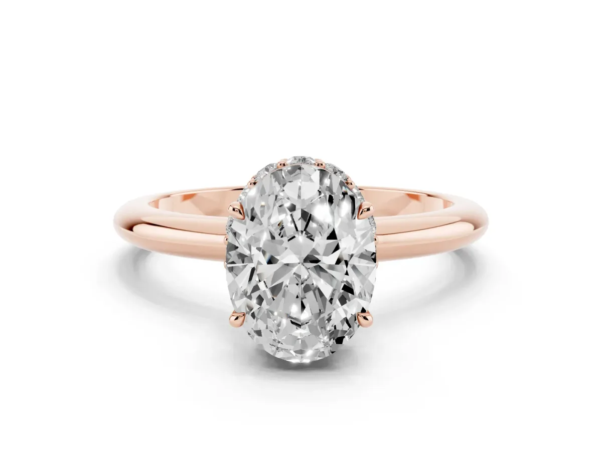Oval Cut Brilliant Solitaire Engagement Ring with Six-Prong Setting and Classic Band Rose gold