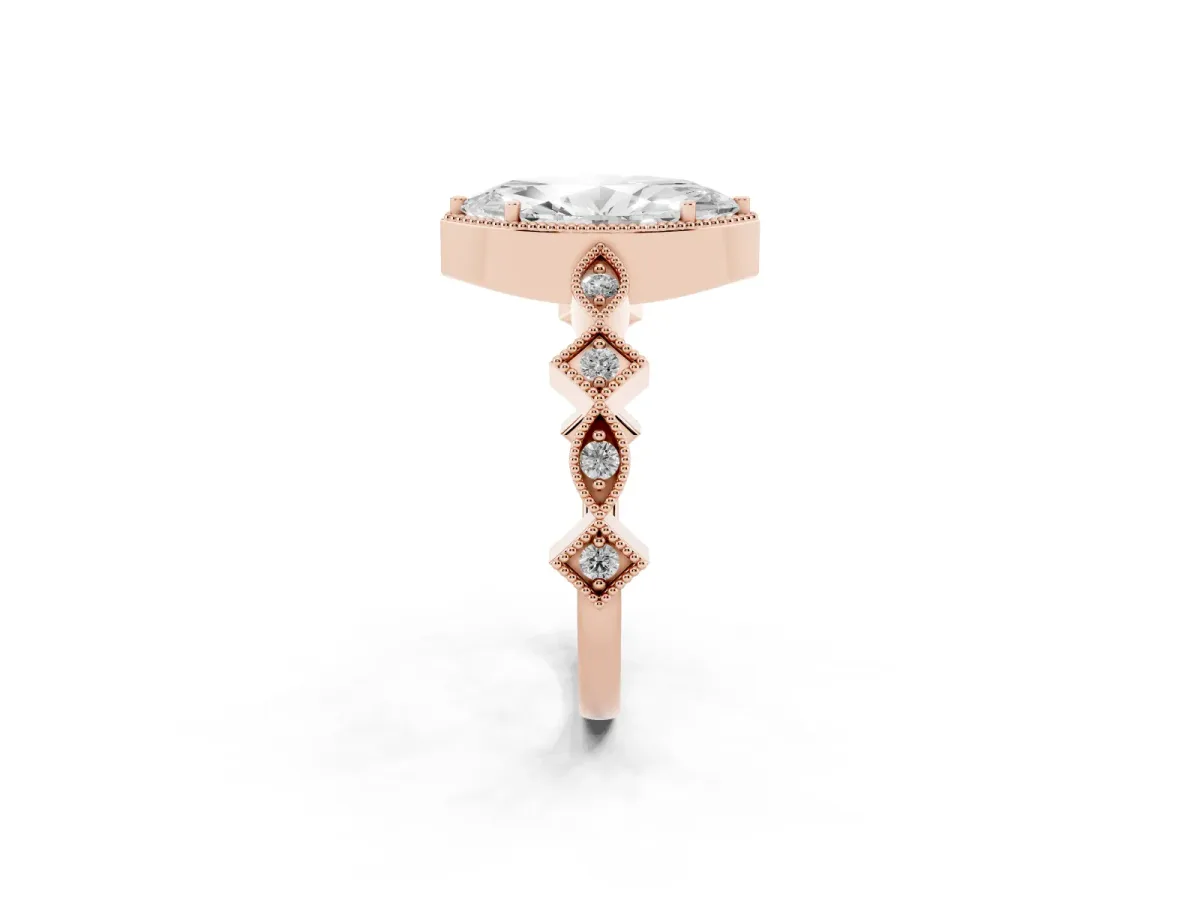 Marquise Cut Milgrain Marquise Diamond Twist Band Ring Rose gold