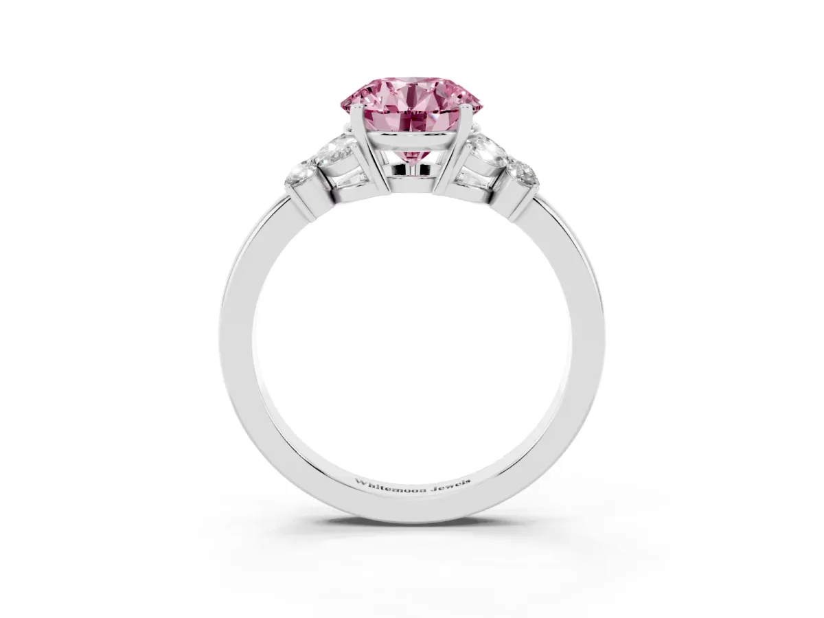 Fancy Pink Round Cut Cut Solitaire Floral Diamond Ring with Four-Prong Setting Platinum