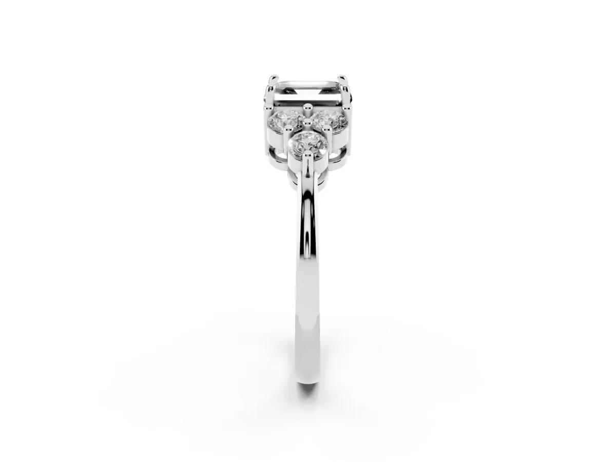 Fancy Black Asscher Cut Brilliant Diamond Cluster Accent Solitaire Ring with Prong Setting Platinum